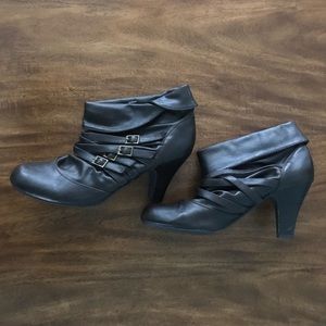 Buckle Round Toe Bootie Faux Leather